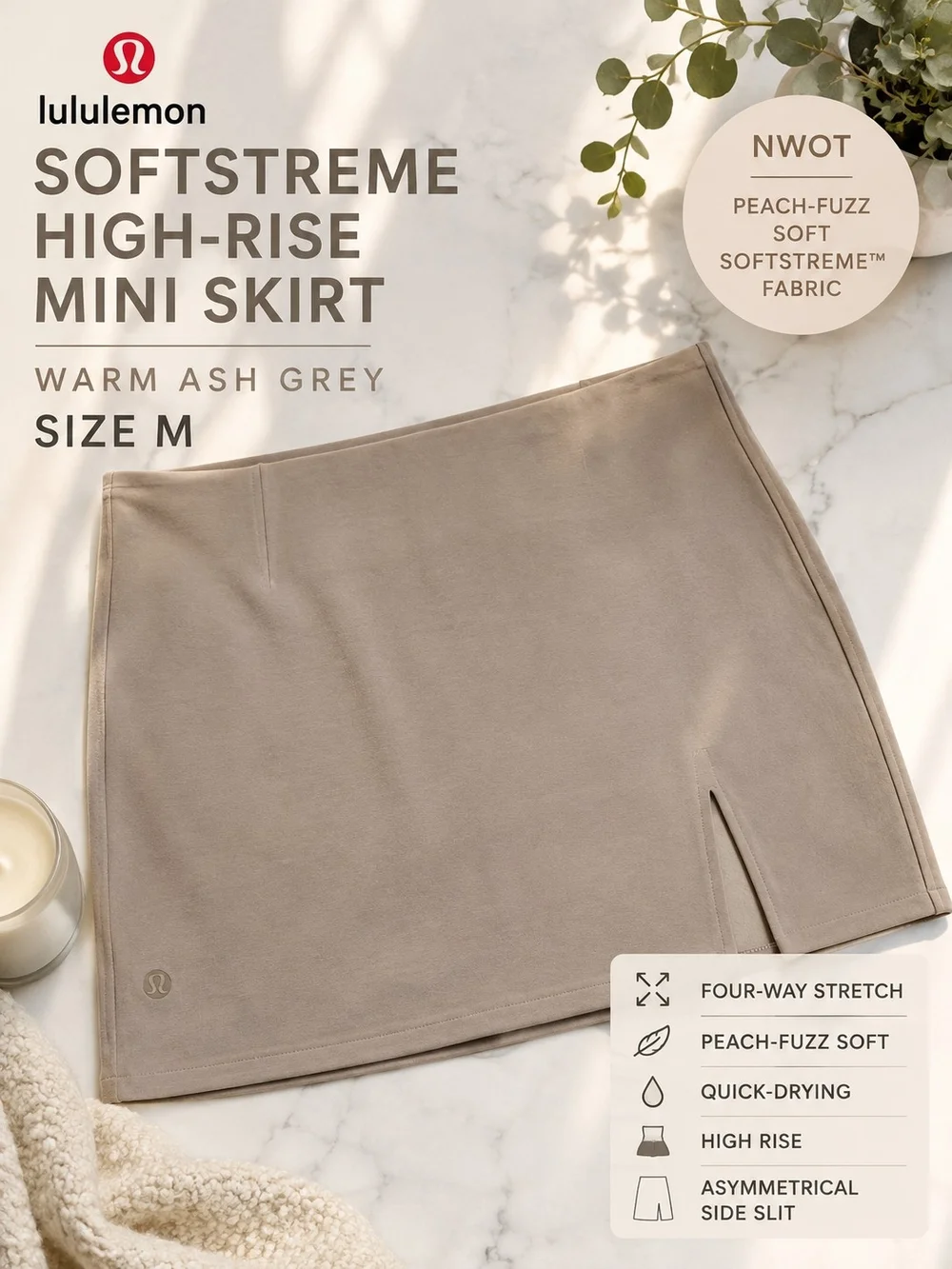 Lululemon Softstreme High-Rise Mini Skirt Warm Ash Grey M NWOT